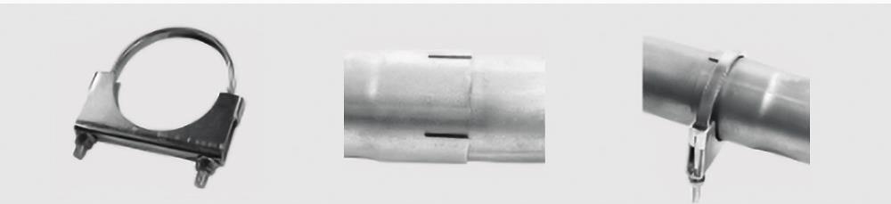 stainless flat strap clamp used on chrome exhaust pipes Collier de serrage d'échappement à sangle plate pour raccord de tuyau fendu