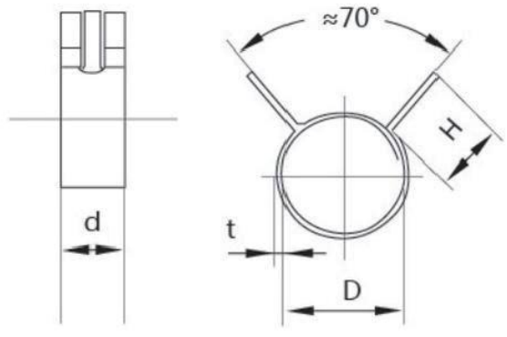 Diagramme de sp&eacute;cification de la taille de la pince &agrave; ressort YDCT